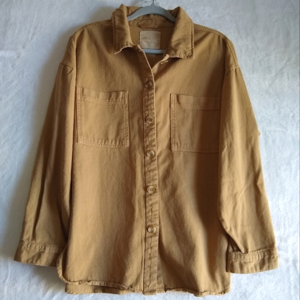 Alter'd State Tan Casual Button Down Shirt with Long Sleeves and Relaxed Fit